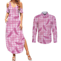 Purple Palaka Hawaii Palapalai Couples Matching Summer Maxi Dress and Long Sleeve Button Shirt Hawaiian Fern - Polynesian Pride