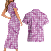 Pink Palaka Hawaii Palapalai Couples Matching Short Sleeve Bodycon Dress and Hawaiian Shirt Hawaiian Fern - Polynesian Pride