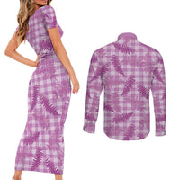 Pink Palaka Hawaii Palapalai Couples Matching Short Sleeve Bodycon Dress and Long Sleeve Button Shirt Hawaiian Fern - Polynesian Pride