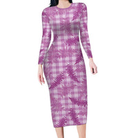 Pink Palaka Hawaii Palapalai Family Matching Long Sleeve Bodycon Dress and Hawaiian Shirt Hawaiian Fern - Polynesian Pride