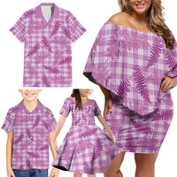 Pink Palaka Hawaii Palapalai Family Matching Off Shoulder Short Dress and Hawaiian Shirt Hawaiian Fern - Polynesian Pride