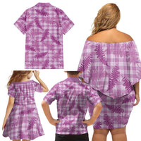 Pink Palaka Hawaii Palapalai Family Matching Off Shoulder Short Dress and Hawaiian Shirt Hawaiian Fern - Polynesian Pride