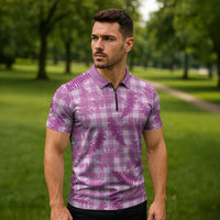 Pink Palaka Hawaii Palapalai Zipper Polo Shirt Hawaiian Fern LT14 - Polynesian Pride