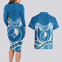 FSM Yap Day Couples Matching Long Sleeve Bodycon Dress and Hawaiian Shirt 2025 Wa'ab Micronesia Flag Color