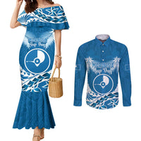 FSM Yap Day Couples Matching Mermaid Dress and Long Sleeve Button Shirt 2025 Wa'ab Micronesia Flag Color
