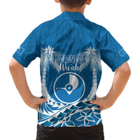 FSM Yap Day Family Matching Off The Shoulder Long Sleeve Dress and Hawaiian Shirt 2025 Wa'ab Micronesia Flag Color