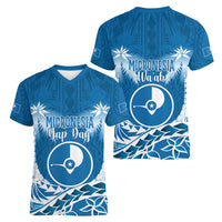 FSM Yap Day Women V-Neck T-Shirt 2025 Wa'ab Micronesia Flag Color