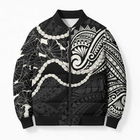 Aloha Hawaii Kalo Pikake Lei Bomber Puffer Jacket Chest Tattoo Black Hawaiian Pattern LT14 Unisex Black - Polynesian Pride