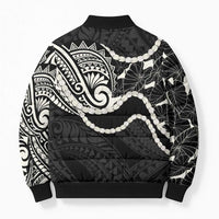 Aloha Hawaii Kalo Pikake Lei Bomber Puffer Jacket Chest Tattoo Black Hawaiian Pattern LT14 - Polynesian Pride