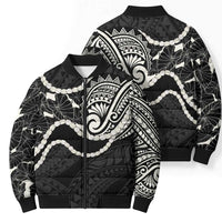 Aloha Hawaii Kalo Pikake Lei Bomber Puffer Jacket Chest Tattoo Black Hawaiian Pattern LT14 - Polynesian Pride