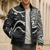 Aloha Hawaii Kalo Pikake Lei Bomber Puffer Jacket Chest Tattoo Black Hawaiian Pattern LT14 - Polynesian Pride