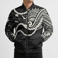 Aloha Hawaii Kalo Pikake Lei Bomber Puffer Jacket Chest Tattoo Black Hawaiian Pattern LT14 - Polynesian Pride