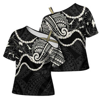 Aloha Hawaii Kalo Pikake Lei Cross Shoulder Shirt Chest Tattoo Black Hawaiian Pattern LT14 - Polynesian Pride