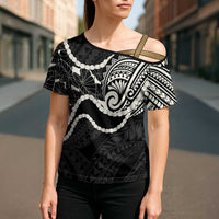 Aloha Hawaii Kalo Pikake Lei Cross Shoulder Shirt Chest Tattoo Black Hawaiian Pattern LT14 - Polynesian Pride