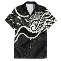 Aloha Hawaii Kalo Pikake Lei Family Matching Off The Shoulder Long Sleeve Dress and Hawaiian Shirt Chest Tattoo Black Hawaiian Pattern