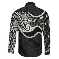 Aloha Hawaii Kalo Pikake Lei Family Matching Off The Shoulder Long Sleeve Dress and Hawaiian Shirt Chest Tattoo Black Hawaiian Pattern