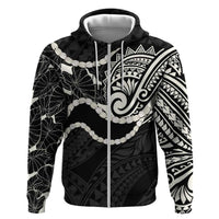 Aloha Hawaii Kalo Pikake Lei Hoodie Chest Tattoo Black Hawaiian Pattern LT14 Zip Hoodie Black - Polynesian Pride