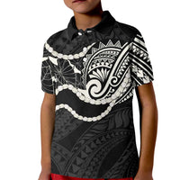 Aloha Hawaii Kalo Pikake Lei Kid Polo Shirt Chest Tattoo Black Hawaiian Pattern LT14 Kid Black - Polynesian Pride