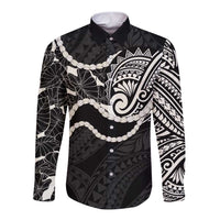 Aloha Hawaii Kalo Pikake Lei Long Sleeve Button Shirt Chest Tattoo Black Hawaiian Pattern LT14 Unisex Black - Polynesian Pride
