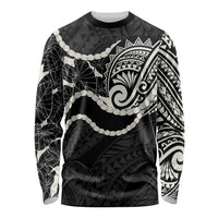Aloha Hawaii Kalo Pikake Lei Long Sleeve Shirt Chest Tattoo Black Hawaiian Pattern LT14 Unisex Black - Polynesian Pride