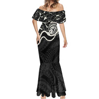 Aloha Hawaii Kalo Pikake Lei Mermaid Dress Chest Tattoo Black Hawaiian Pattern LT14 - Polynesian Pride