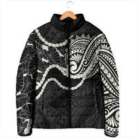 Aloha Hawaii Kalo Pikake Lei Padded Jacket Chest Tattoo Black Hawaiian Pattern LT14 - Polynesian Pride