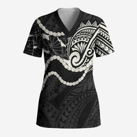 Aloha Hawaii Kalo Pikake Lei Scrub Top Chest Tattoo Black Hawaiian Pattern LT14 Adult Black - Polynesian Pride