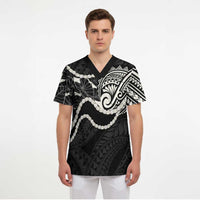 Aloha Hawaii Kalo Pikake Lei Scrub Top Chest Tattoo Black Hawaiian Pattern LT14 - Polynesian Pride