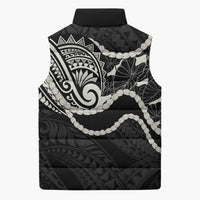 Aloha Hawaii Kalo Pikake Lei Sleeveless Puffer Jacket Chest Tattoo Black Hawaiian Pattern LT14 - Polynesian Pride