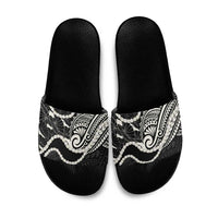 Aloha Hawaii Kalo Pikake Lei Slide Sandals Chest Tattoo Black Hawaiian Pattern LT14 Black - Polynesian Pride