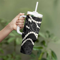 Aloha Hawaii Kalo Pikake Lei Tumbler With Handle Chest Tattoo Black Hawaiian Pattern LT14 - Polynesian Pride
