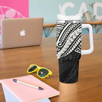 Aloha Hawaii Kalo Pikake Lei Tumbler With Handle Chest Tattoo Black Hawaiian Pattern LT14 - Polynesian Pride