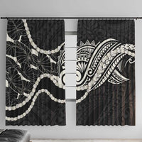 Aloha Hawaii Kalo Pikake Lei Window Curtain Chest Tattoo Black Hawaiian Pattern LT14 With Hooks Black - Polynesian Pride