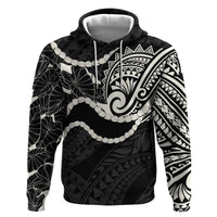 Aloha Hawaii Kalo Pikake Lei Zip Hoodie Chest Tattoo Black Hawaiian Pattern LT14 Pullover Hoodie Black - Polynesian Pride