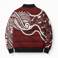 Aloha Hawaii Kalo Pikake Lei Bomber Puffer Jacket Chest Tattoo Oxblood Hawaiian Pattern LT14 - Polynesian Pride