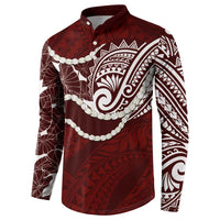 Aloha Hawaii Kalo Pikake Lei Button Sweatshirt Chest Tattoo Oxblood Hawaiian Pattern LT14 - Polynesian Pride