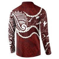 Aloha Hawaii Kalo Pikake Lei Button Sweatshirt Chest Tattoo Oxblood Hawaiian Pattern LT14 - Polynesian Pride