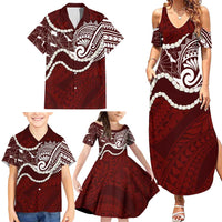 Aloha Hawaii Kalo Pikake Lei Family Matching Summer Maxi Dress and Hawaiian Shirt Chest Tattoo Oxblood Hawaiian Pattern