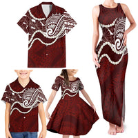 Aloha Hawaii Kalo Pikake Lei Family Matching Tank Maxi Dress and Hawaiian Shirt Chest Tattoo Oxblood Hawaiian Pattern