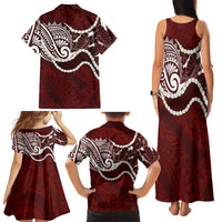 Aloha Hawaii Kalo Pikake Lei Family Matching Tank Maxi Dress and Hawaiian Shirt Chest Tattoo Oxblood Hawaiian Pattern