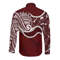 Aloha Hawaii Kalo Pikake Lei Long Sleeve Button Shirt Chest Tattoo Oxblood Hawaiian Pattern LT14 - Polynesian Pride