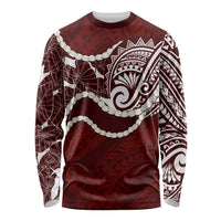 Aloha Hawaii Kalo Pikake Lei Long Sleeve Shirt Chest Tattoo Oxblood Hawaiian Pattern LT14 Unisex Oxblood - Polynesian Pride