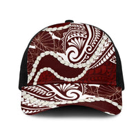 Aloha Hawaii Kalo Pikake Lei Mesh Trucker Cap Chest Tattoo Oxblood Hawaiian Pattern LT14 One Size Black Oxblood - Polynesian Pride