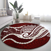 Aloha Hawaii Kalo Pikake Lei Round Carpet Chest Tattoo Oxblood Hawaiian Pattern LT14 - Polynesian Pride