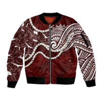 Aloha Hawaii Kalo Pikake Lei Sleeve Zip Bomber Jacket Chest Tattoo Oxblood Hawaiian Pattern LT14 Unisex Oxblood - Polynesian Pride
