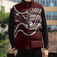 Aloha Hawaii Kalo Pikake Lei Sleeveless Puffer Jacket Chest Tattoo Oxblood Hawaiian Pattern LT14 - Polynesian Pride