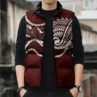 Aloha Hawaii Kalo Pikake Lei Sleeveless Puffer Jacket Chest Tattoo Oxblood Hawaiian Pattern LT14 - Polynesian Pride