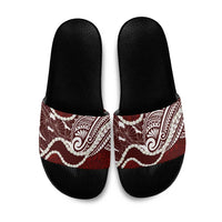 Aloha Hawaii Kalo Pikake Lei Slide Sandals Chest Tattoo Oxblood Hawaiian Pattern LT14 Oxblood - Polynesian Pride