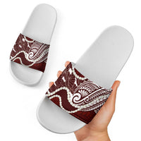 Aloha Hawaii Kalo Pikake Lei Slide Sandals Chest Tattoo Oxblood Hawaiian Pattern LT14 - Polynesian Pride