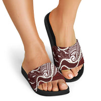 Aloha Hawaii Kalo Pikake Lei Slide Sandals Chest Tattoo Oxblood Hawaiian Pattern LT14 - Polynesian Pride